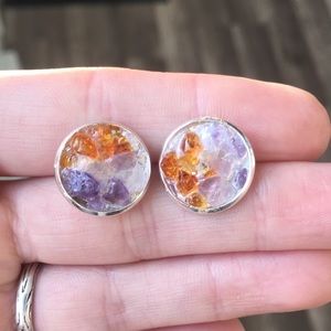 Amber and Amethyst Earring Stud set 🧡💜